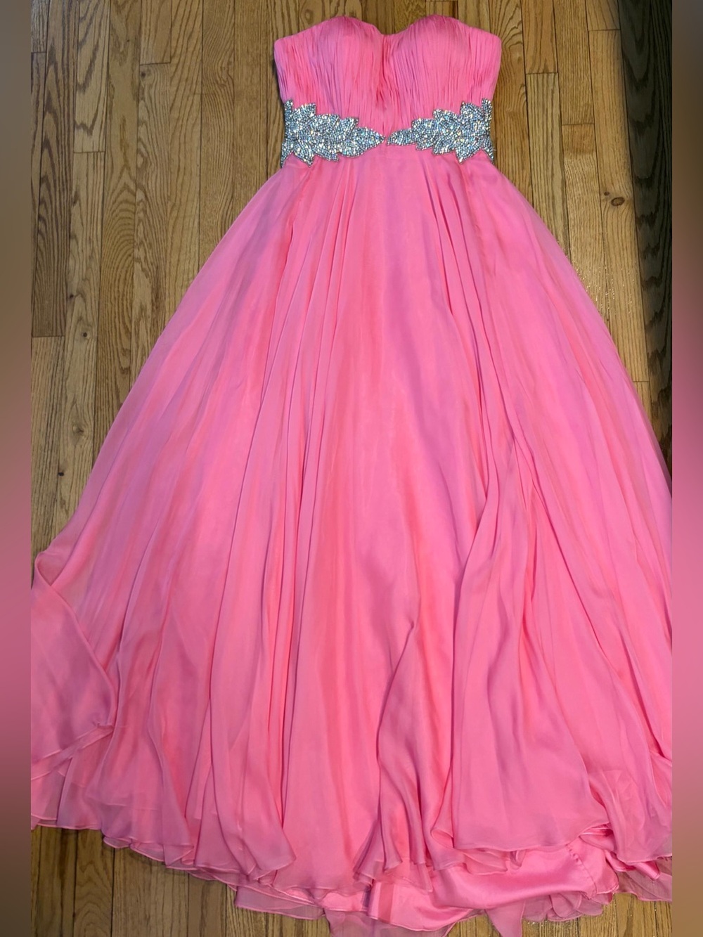 Jovani Pink Strapless Beaded Waist Full Skirt Dress